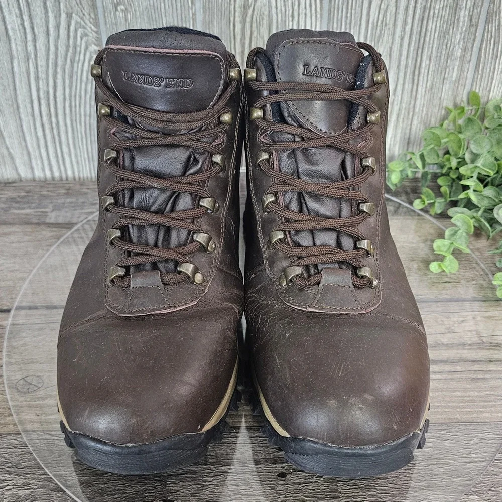 Lands'‎ End Men's 8.5 Waterproof Leather Hiking Boots Brown Outdoor Trail Grunge